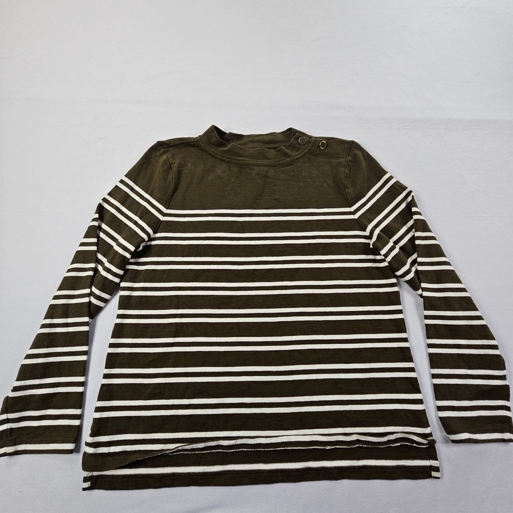 Talbots Petite Brown Striped Long Sleeve Cotton T-Shirt Women's LP